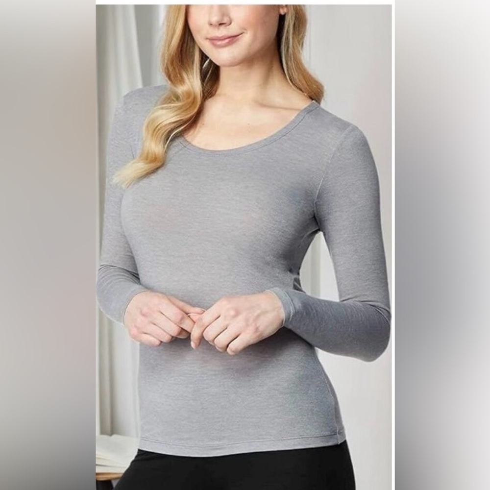 32 DEGREES Base Layer Scoop-Neck Top Sleet Gray Heather Long-Sleeve Sz XLarge
